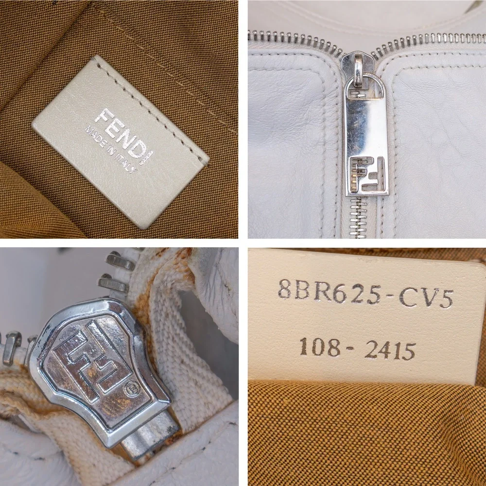Vintage Fendi White Leather Hobo Shoulder Bag‎